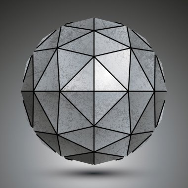 Grayscale galvanized 3d sphere created with triangles, grunge ab clipart