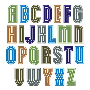 Beyaz arka plan üzerinde geomet izole renkli çizgili retro yazı tipi