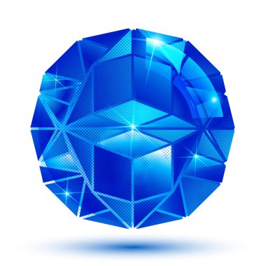Glossy pixel 3d flash sphere made with geometric figures isolate