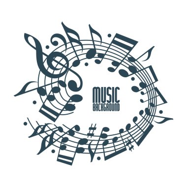 Basit tek renk müzik arka plan notları ve nota anahtarı ile.