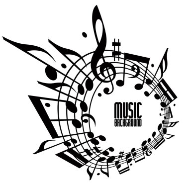 Basit tek renk müzik arka plan notları ve nota anahtarı ile.