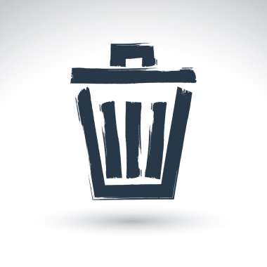 Hand-painted simple vector trash can icon isolated on white back clipart