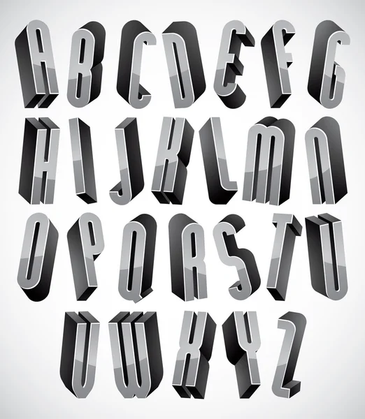 3D γραμματοσειρά, λεπτό και ψηλό διαστάσεων γράμματα σύνολο φτιαγμένο με γύρο e — Διανυσματικό Αρχείο