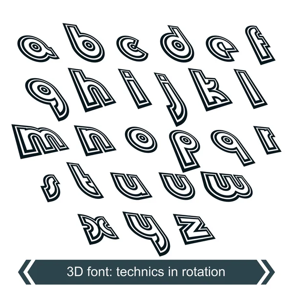 Geometrisches Typoskript in Rotation, 3D kleine industrielle Zeichen — Stockvektor