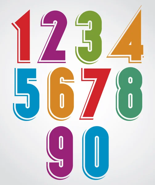 Colorful comic animated numbers with white outline. — Stock Vector