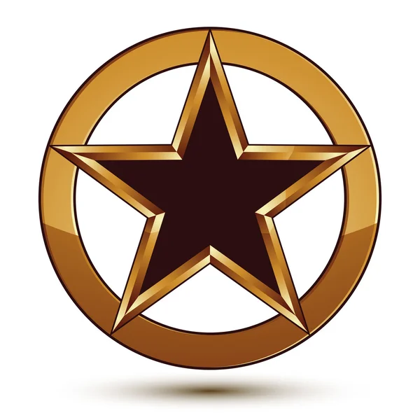 Refined vector black star emblem with golden outline, 3d pentago — Stock Vector