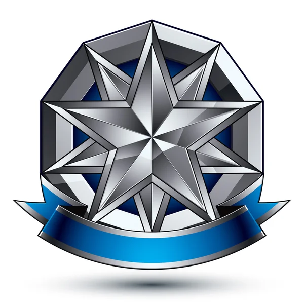 Symbole royal classique vectoriel 3d, forme ronde argent sophistiquée — Image vectorielle