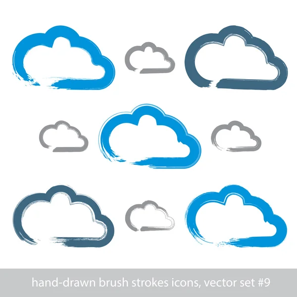 Conjunto de ícones simples desenhados à mão da nuvem do vetor do curso, coleção o — Vetor de Stock