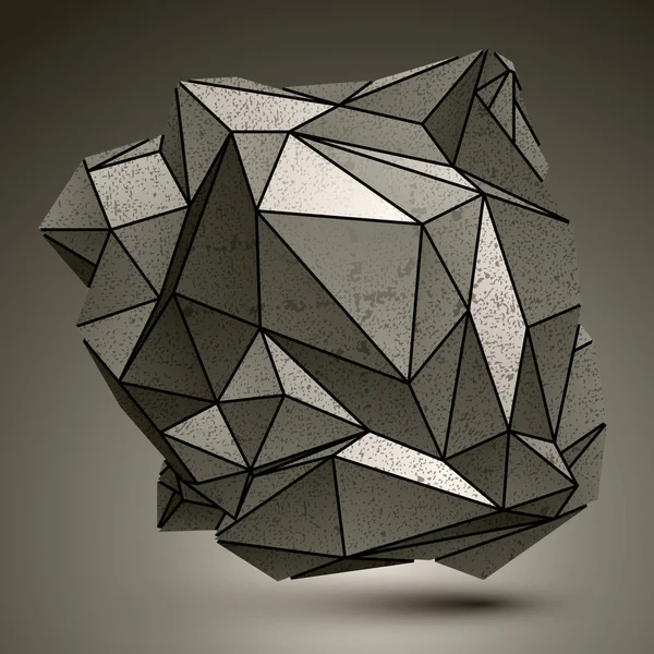 Oggetto astratto 3D metallico complicato deformato, asym in scala di grigi — Vettoriale Stock