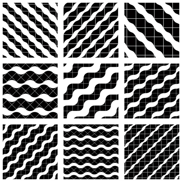 Set of grate seamless patterns with geometric figures, ornamenta — Stock Vector