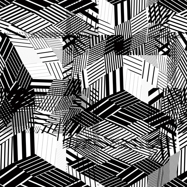 Black and white abstract textured geometric seamless pattern wit — Stok Vektör