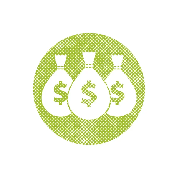 Money icon with three bags, vector symbol with pixel print halft — Stockvector