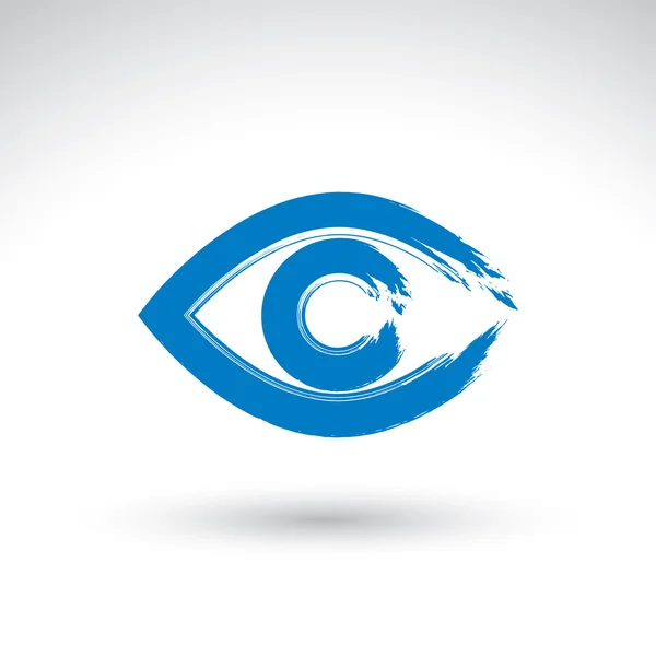 Icono de ojo humano dibujado a mano, dibujo de pincel signo de medicina azul, ori — Vector de stock