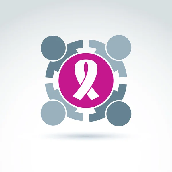 Breast cancer ribbon placed on a purple circle. Association for — Stock Vector