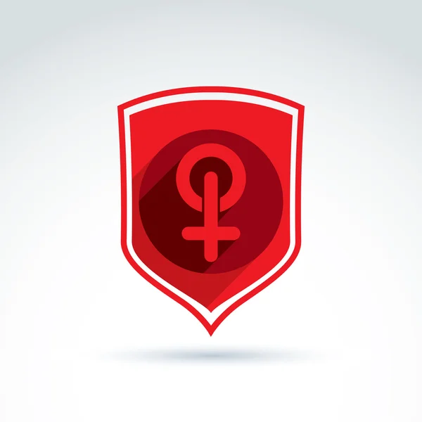 Shield with a red female sign, woman gender symbol. Lesbian club — Stock Vector