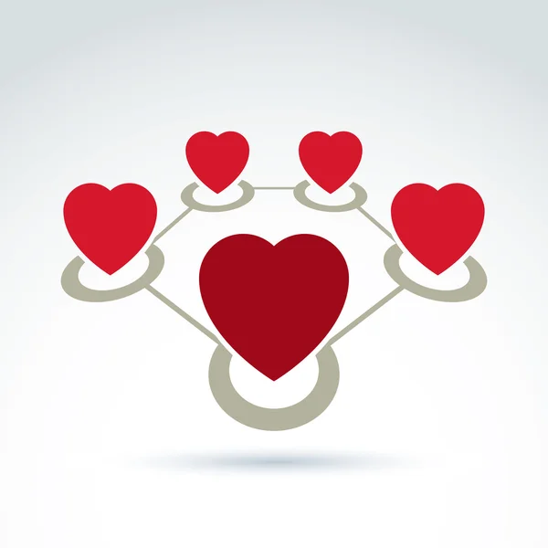 Vector connected loving hearts place in a circles. Location symb — Stock Vector