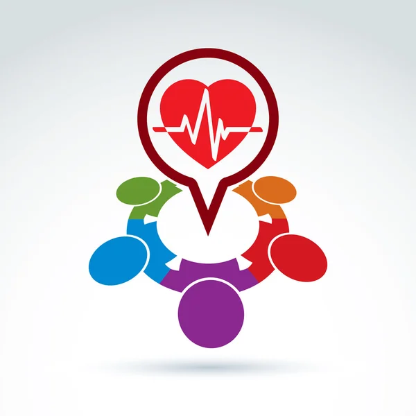 Cardiologia médica e sociedade cardiograma batimento cardíaco ícone, médico — Vetor de Stock