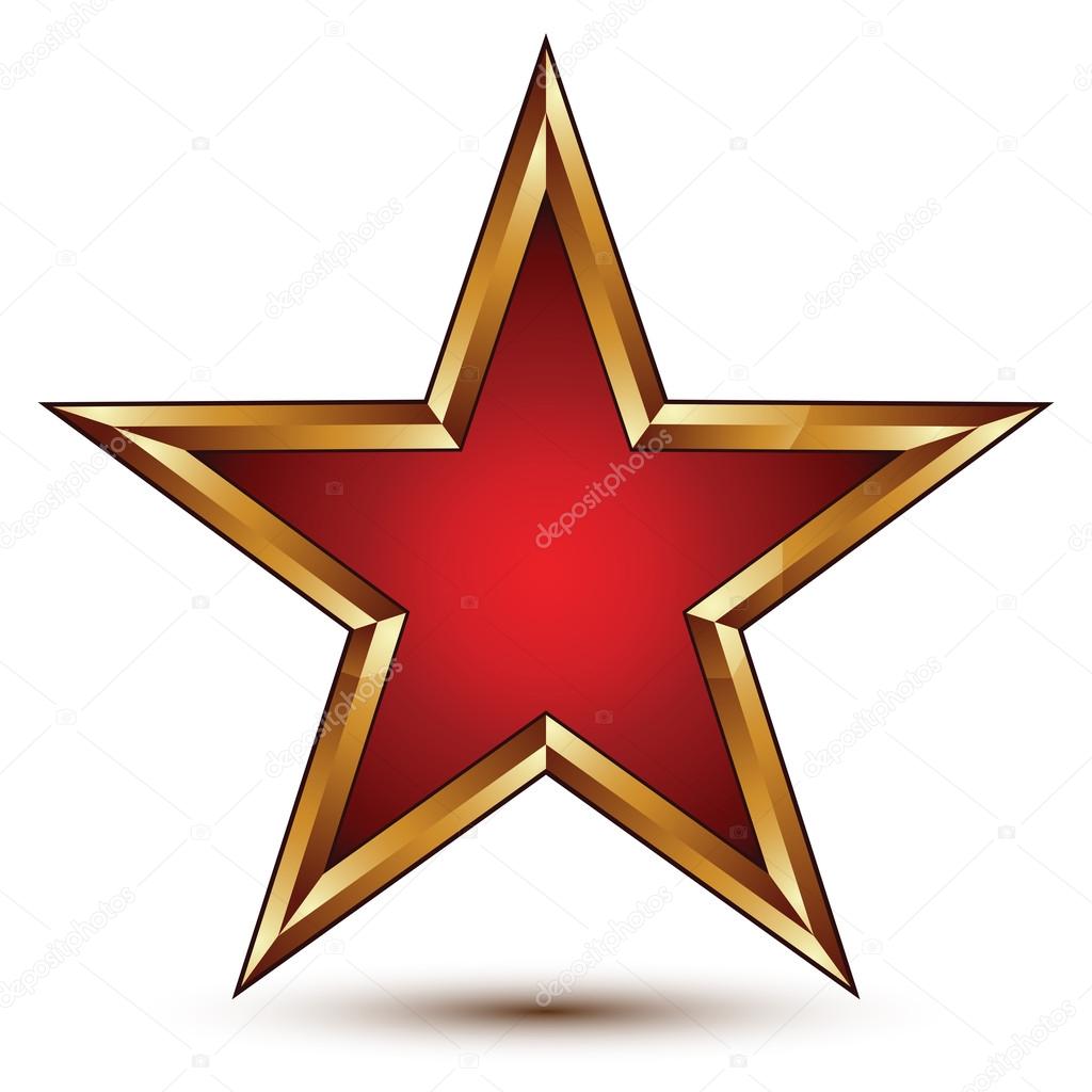 Refined vector red star with golden outline, festive 3d pentagon