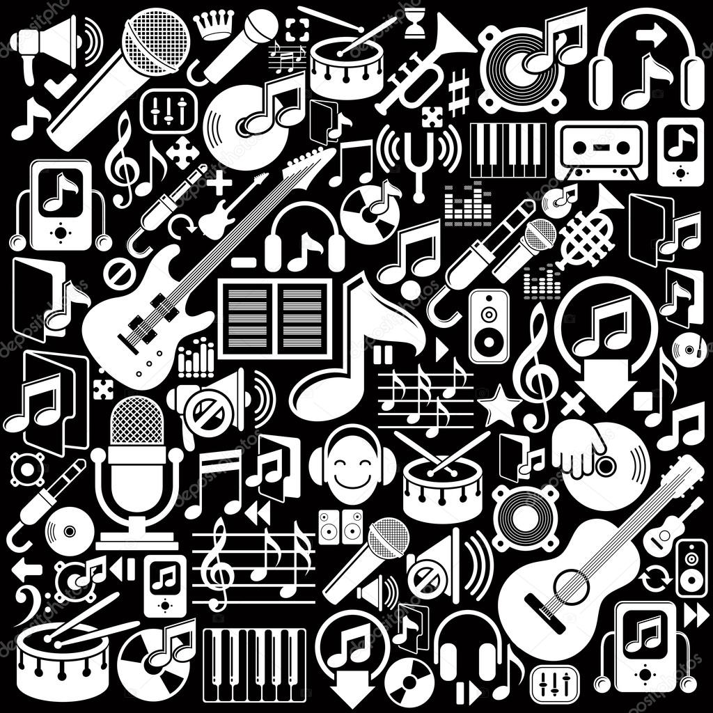 Set of musical elements, vector white isolated musical icons.