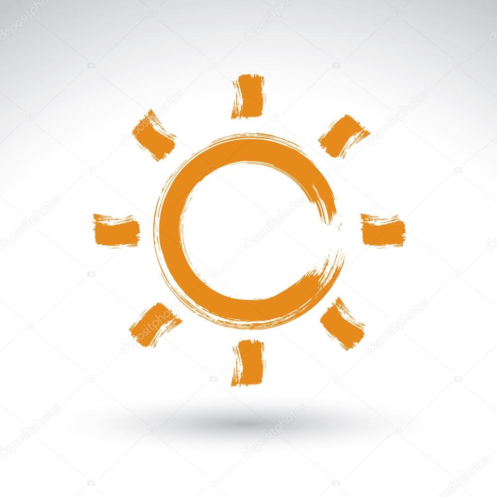 Hand drawn simple vector sun icon, brush drawing meteorology sig