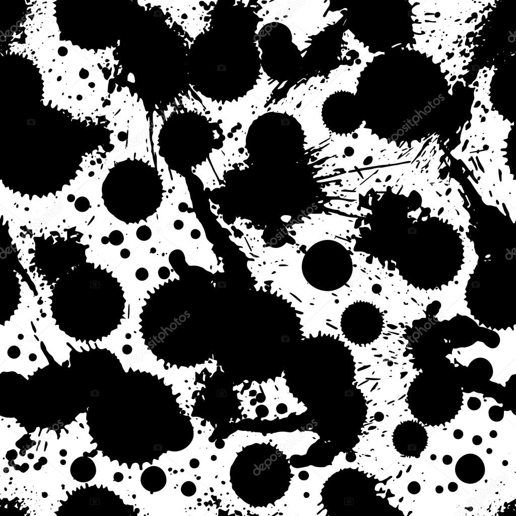 Black and white vector ink splash seamless pattern, monochrome d