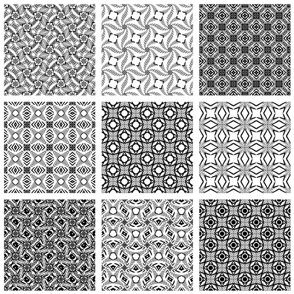 Conjunto de patrones geométricos monocromáticos sin costura . — Vector de stock