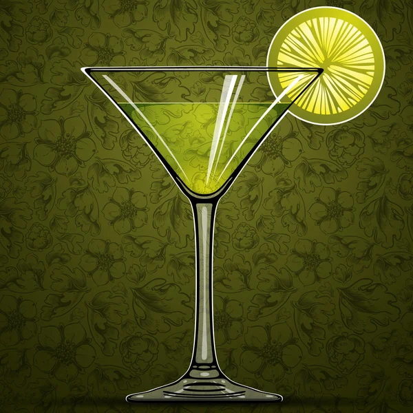 Cocktail met groene kalk. — Stockvector