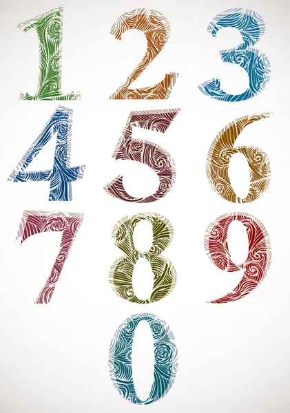 Retro style numbers with floral pattern. — Stock Vector