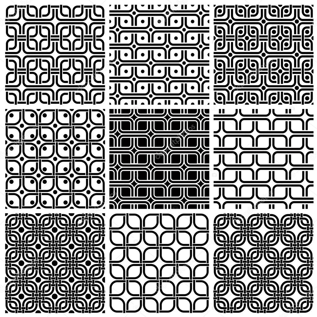 Geometric style seamless patterns set.