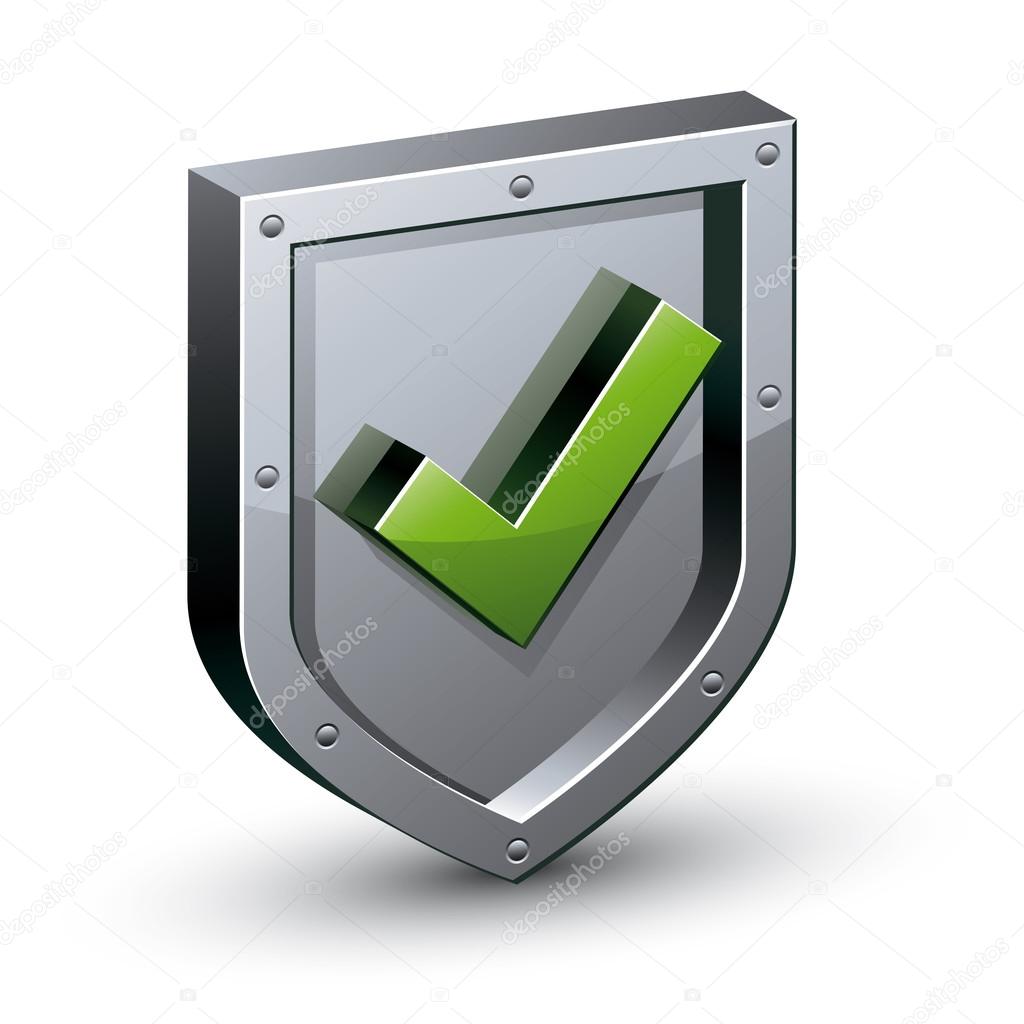 Security shield with yes tick symbol.