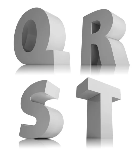 Grote 3D-letters geïsoleerd op een witte achtergrond lettertype, alfabet brief q, r, s, t. — Stockfoto