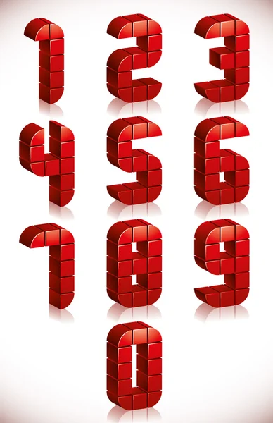 Красный набор цифр 3d, выполненный в цифровом стиле . — стоковый вектор