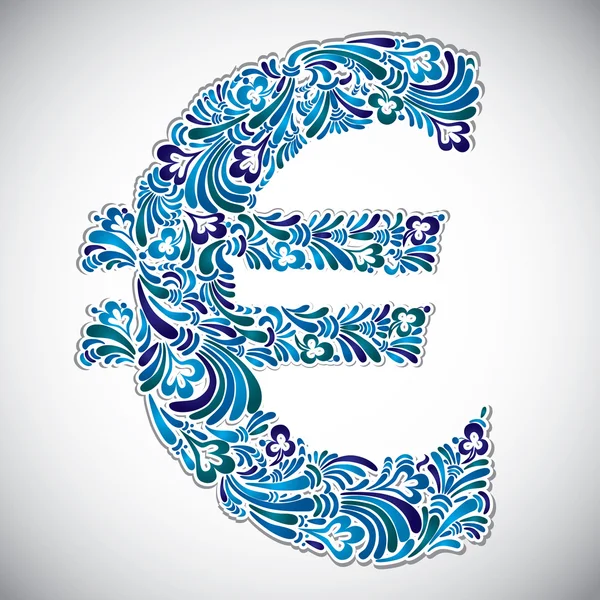 Euro sinal com padrões florais . — Vetor de Stock