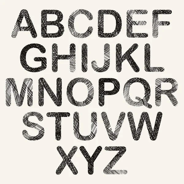 Hand getrokken en getekende afgeronde lettertype. — Stockvector