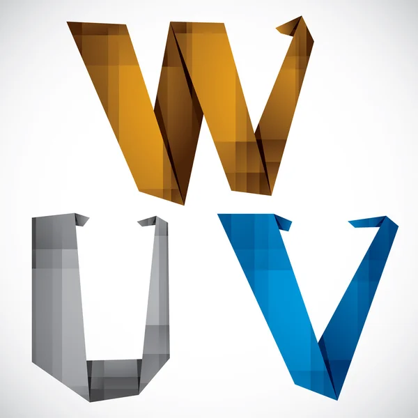 Origami U V W harfleri. — Stok Vektör