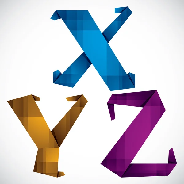 Origami lettere X Y Z . — Vettoriale Stock