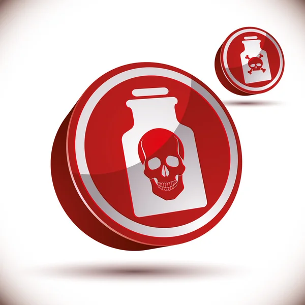 Poison bottle with skull 3d icon. — Stock Vector