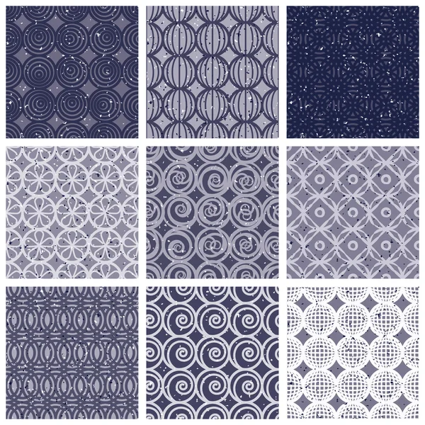 Geométrico y monocromo azulejos vintage sin costura conjunto con te envejecido — Vector de stock