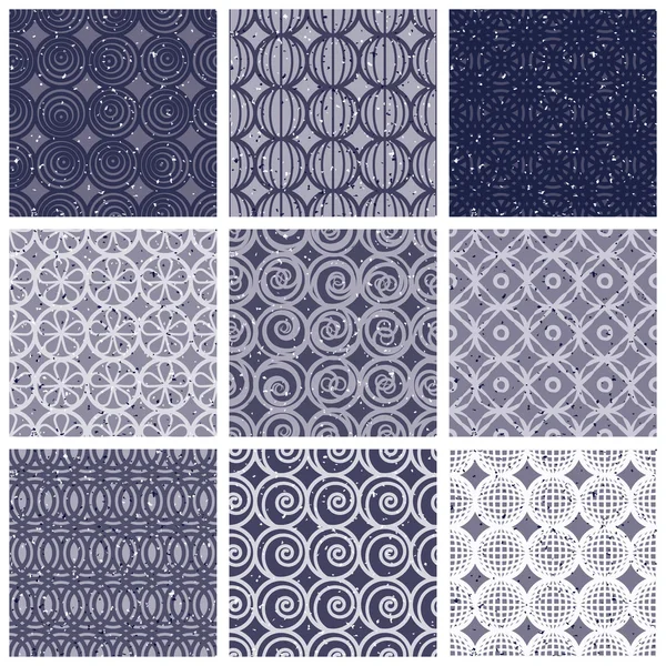 Geometric and monochrome seamless vintage tiles set with aged te — Stock Vector