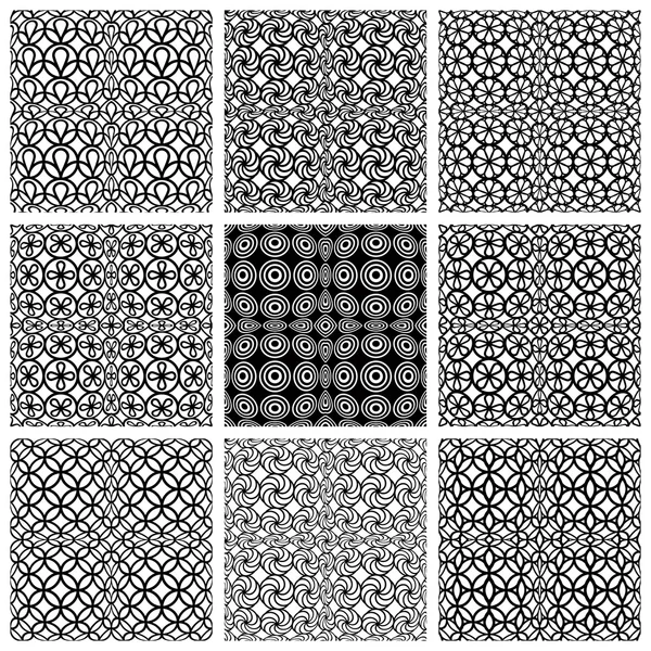 白黒の幾何学的なシームレス パターン セット. — ストックベクタ