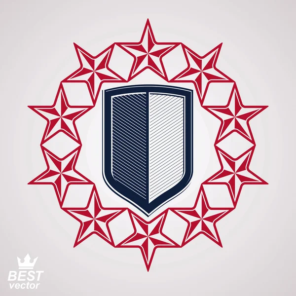 Royal stylized vector graphic symbol. Shield with 3d stars aroun — Stock Vector