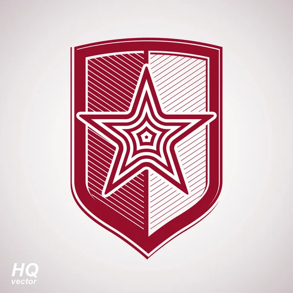 Vector shield with a red pentagonal Soviet star, protection hera — Stock Vector