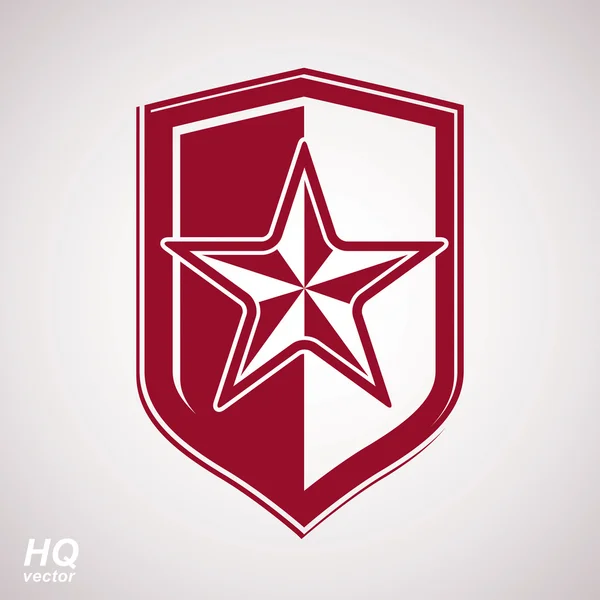 Escudo vectorial con una estrella soviética pentagonal roja, protección hera — Archivo Imágenes Vectoriales