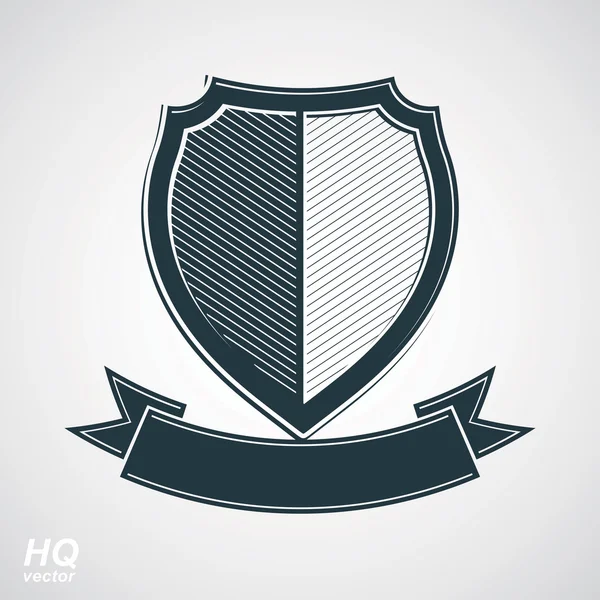 Icono de premio militar. Escudo de defensa de escala de grises vectorial con curvas — Vector de stock