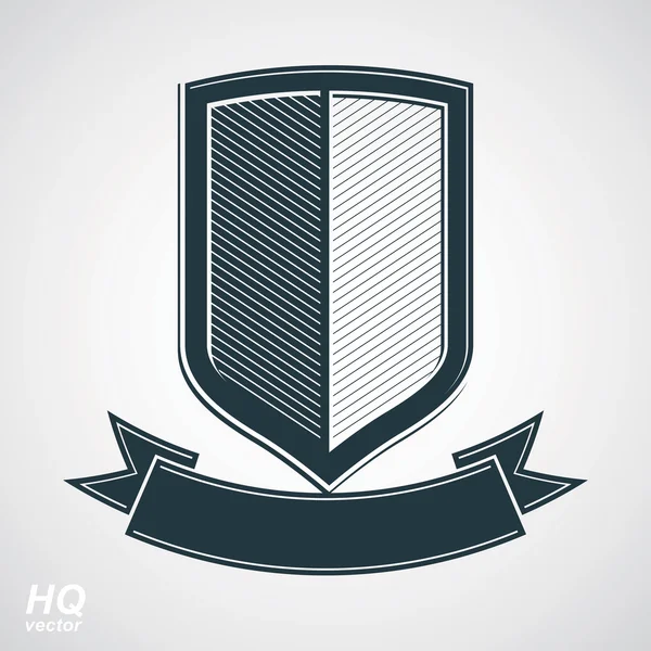 Militaire onderscheiding pictogram. Vector grijswaarden verdediging schild met bochtige — Stockvector