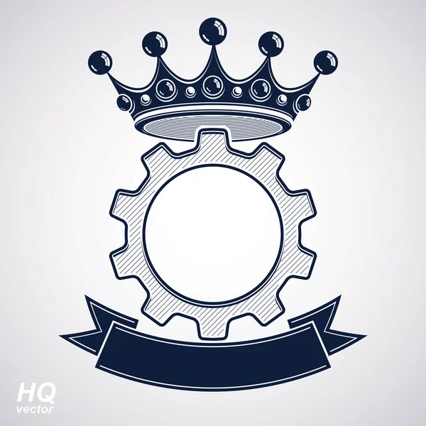 Vector industrial design element, cog wheel with a coronet and b — Stock Vector