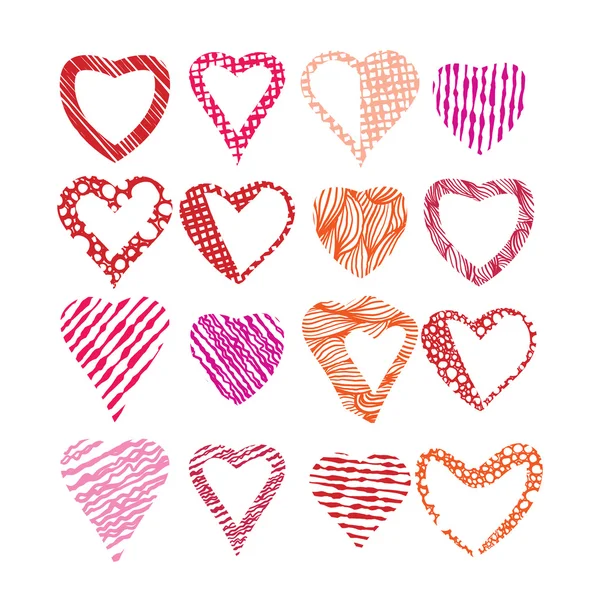 Corazones símbolos vector conjunto, diferentes formas y texturas vector — Vector de stock