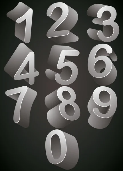 Conjunto de vetores de números monocromáticos 3D . — Vetor de Stock