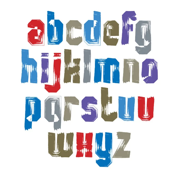 Multicolor letras minúsculas manuscritas, cepillo de garabato vectorial — Archivo Imágenes Vectoriales