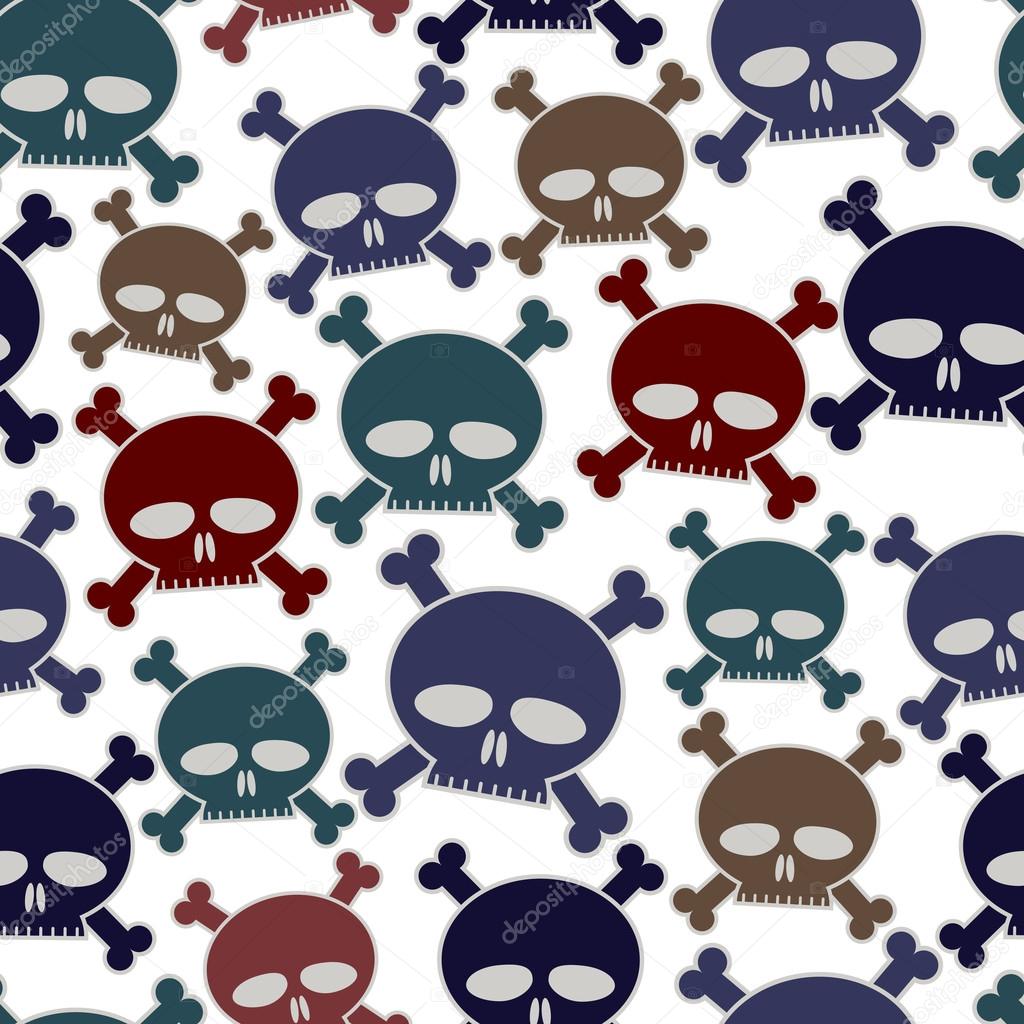 Funny cartoon style skulls seamless pattern.